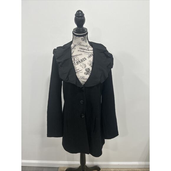 CAbi 100% Wool Wide Ruffle Silky Collar Button Up Coat Romantic Academia Sz S - Picture 1 of 5